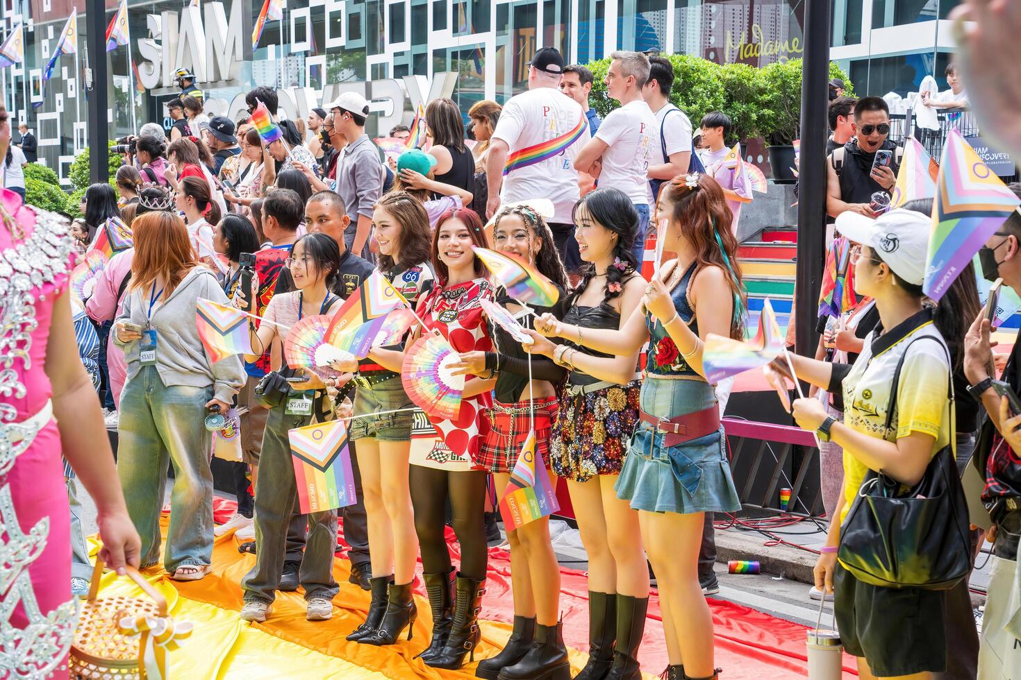 Bangkok, Thailand - JUN 1, 2024 Bangkok Pride Festival 2024, The short action and atmosphere of people joins celebrations in the event in Siam Square Bangkok, Thailand. photo