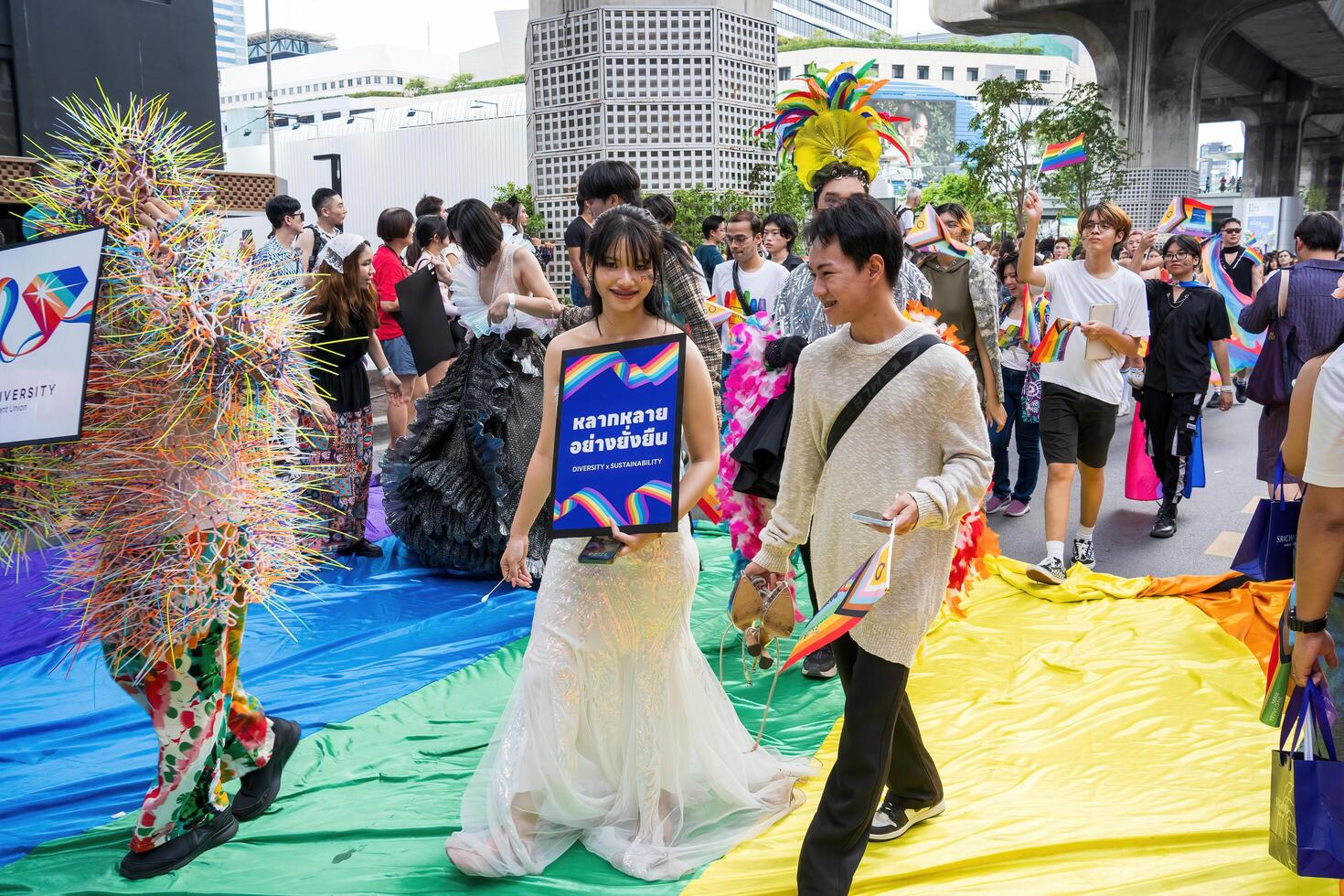 Bangkok, Thailand - JUN 1, 2024 Bangkok Pride Festival 2024, The short action and atmosphere of people joins celebrations in the event in Siam Square Bangkok, Thailand. photo