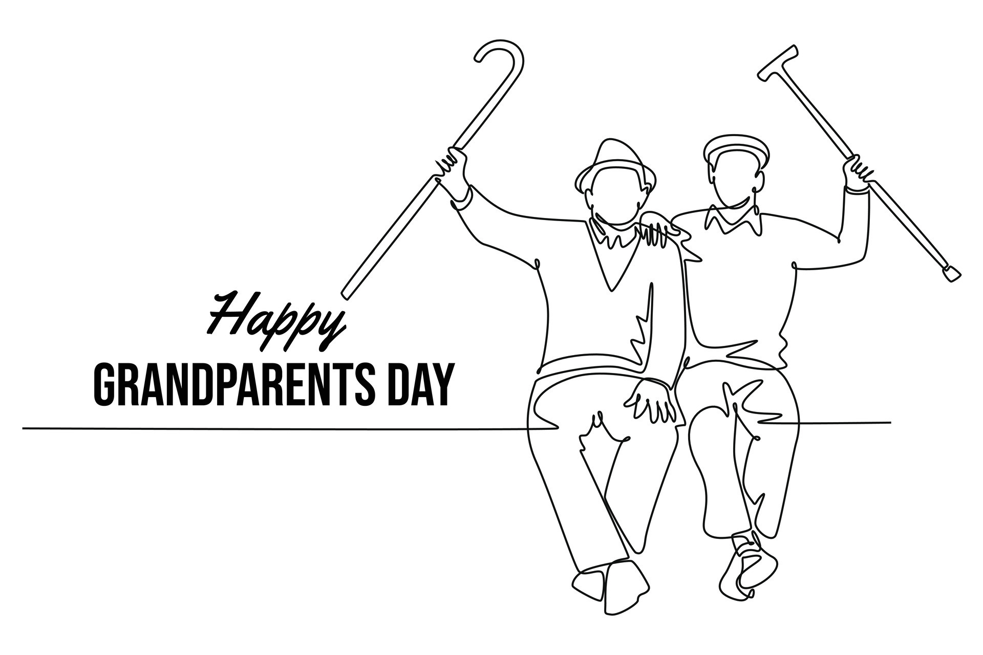 Happy Grand Parents Day Concept. Single line draw design graphic