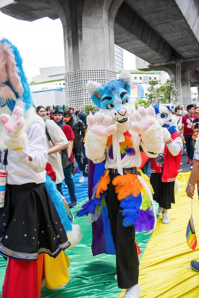 Bangkok, Thailand - JUN 1, 2024 Bangkok Pride Festival 2024, The short action and atmosphere of people joins celebrations in the event in Siam Square Bangkok, Thailand. photo