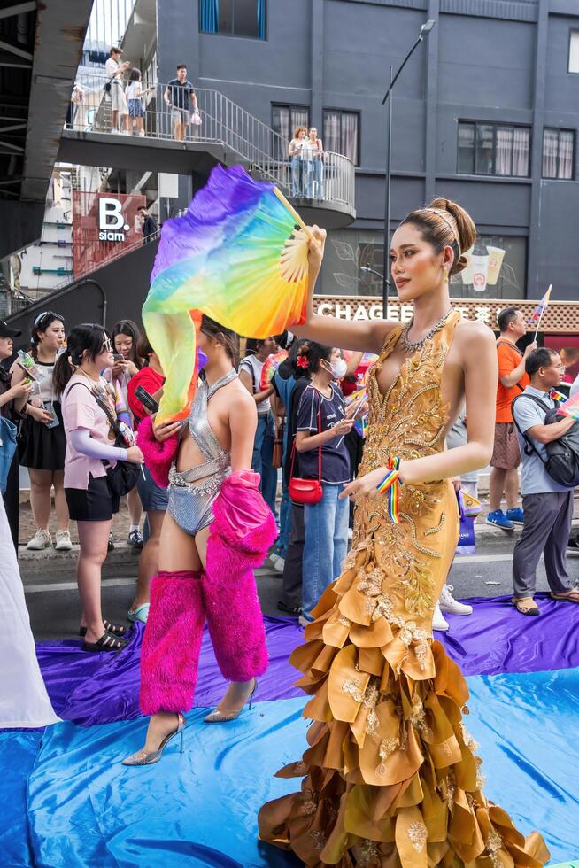 Bangkok, Thailand - JUN 1, 2024 Bangkok Pride Festival 2024, The short action and atmosphere of people joins celebrations in the event in Siam Square Bangkok, Thailand. photo
