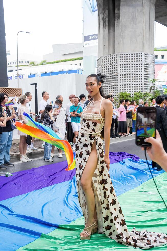 Bangkok, Thailand - JUN 1, 2024 Bangkok Pride Festival 2024, The short action and atmosphere of people joins celebrations in the event in Siam Square Bangkok, Thailand. photo