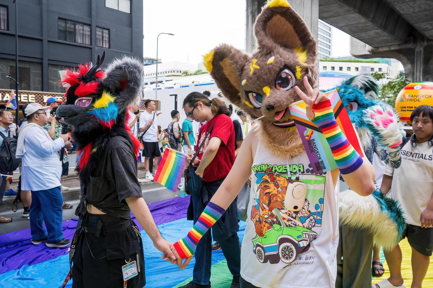 Bangkok, Thailand - JUN 1, 2024 Bangkok Pride Festival 2024, The short action and atmosphere of people joins celebrations in the event in Siam Square Bangkok, Thailand. photo