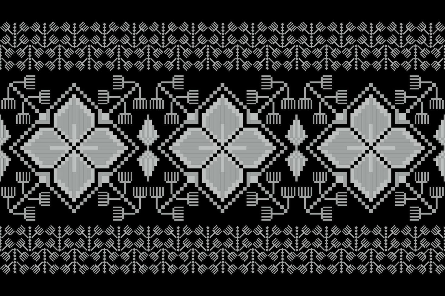 Geometric ethnic floral pixel art embroidery, Aztec style, abstract background design for fabric, clothing, textile, wrapping, decoration, scarf, print, wallpaper, table runner. vector