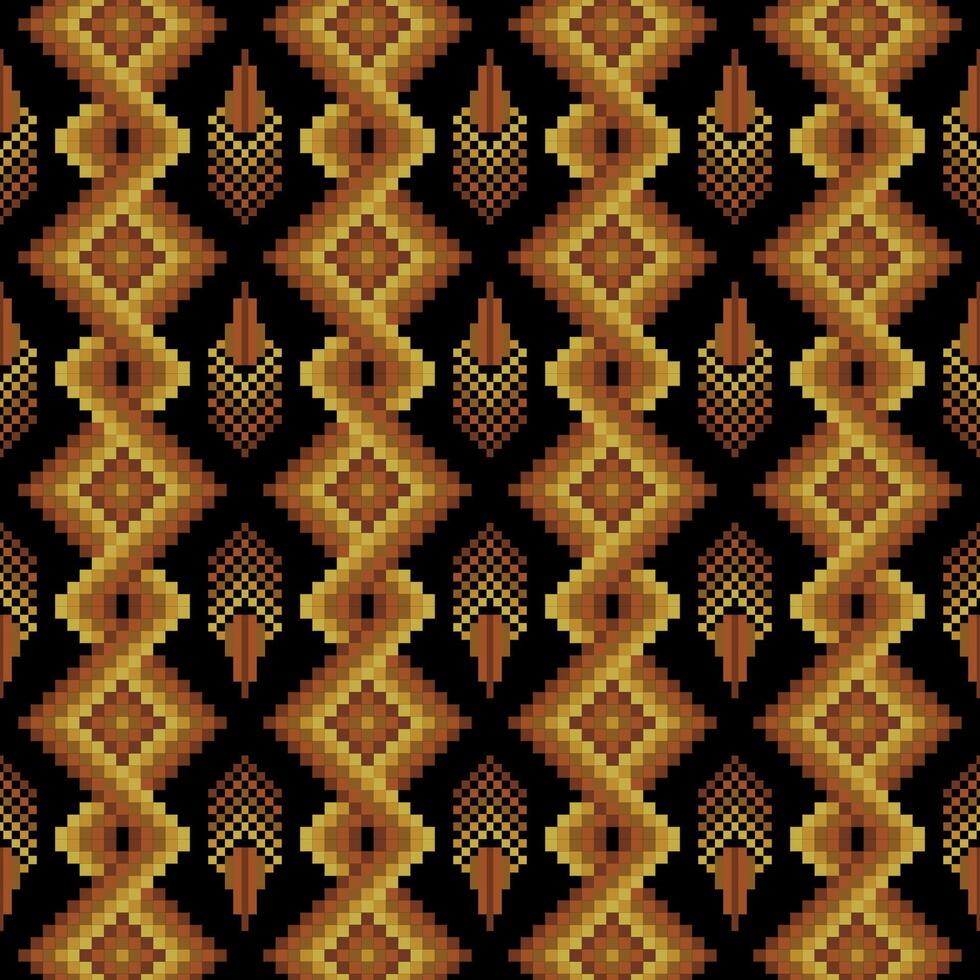Geometric ethnic floral pixel art embroidery, Aztec style, abstract background design for fabric, clothing, textile, wrapping, decoration, scarf, print, wallpaper, table runner. vector