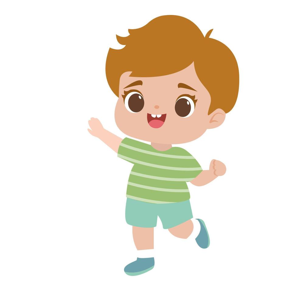 cute little red-haired boy is running or jumping. cartoon illustration isolated on white background vector