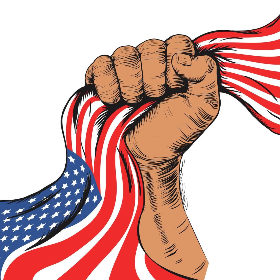 Hand Holding USA American Flag. Flag of United States, Hand Drawn Illustration. illustration isolated on background for Independence day, 4th of July, presidential Election 2024 vector