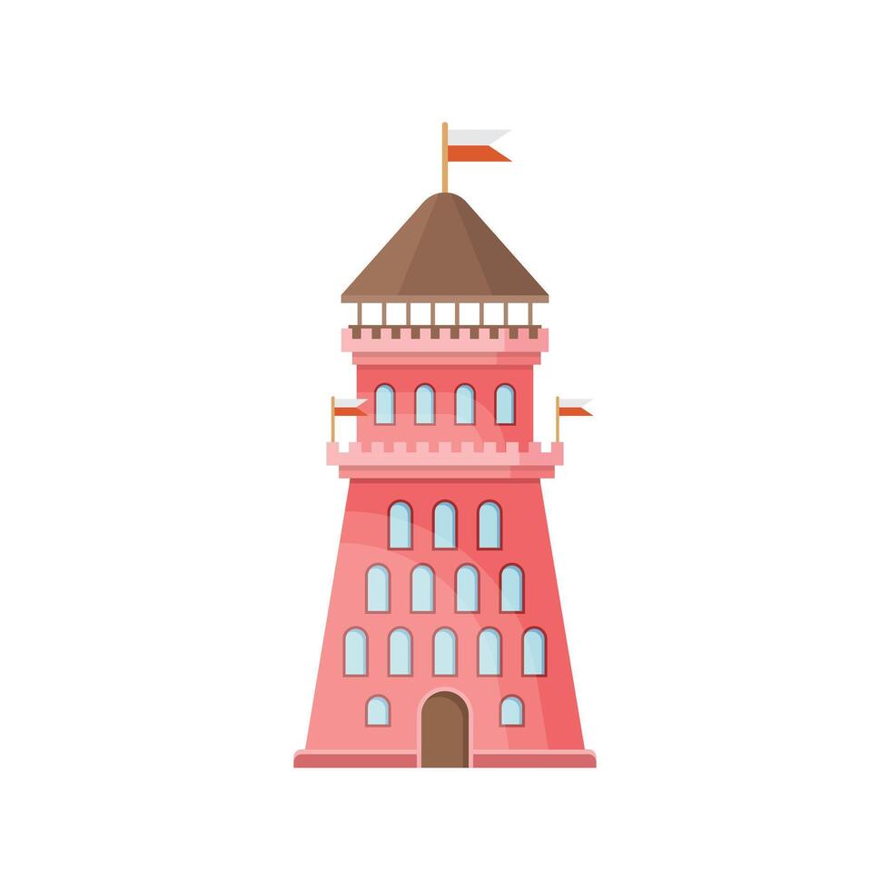 Castle tower icon in flat style. Medieval citadel illustration on isolated background. Stronghold building sign business concept. vector