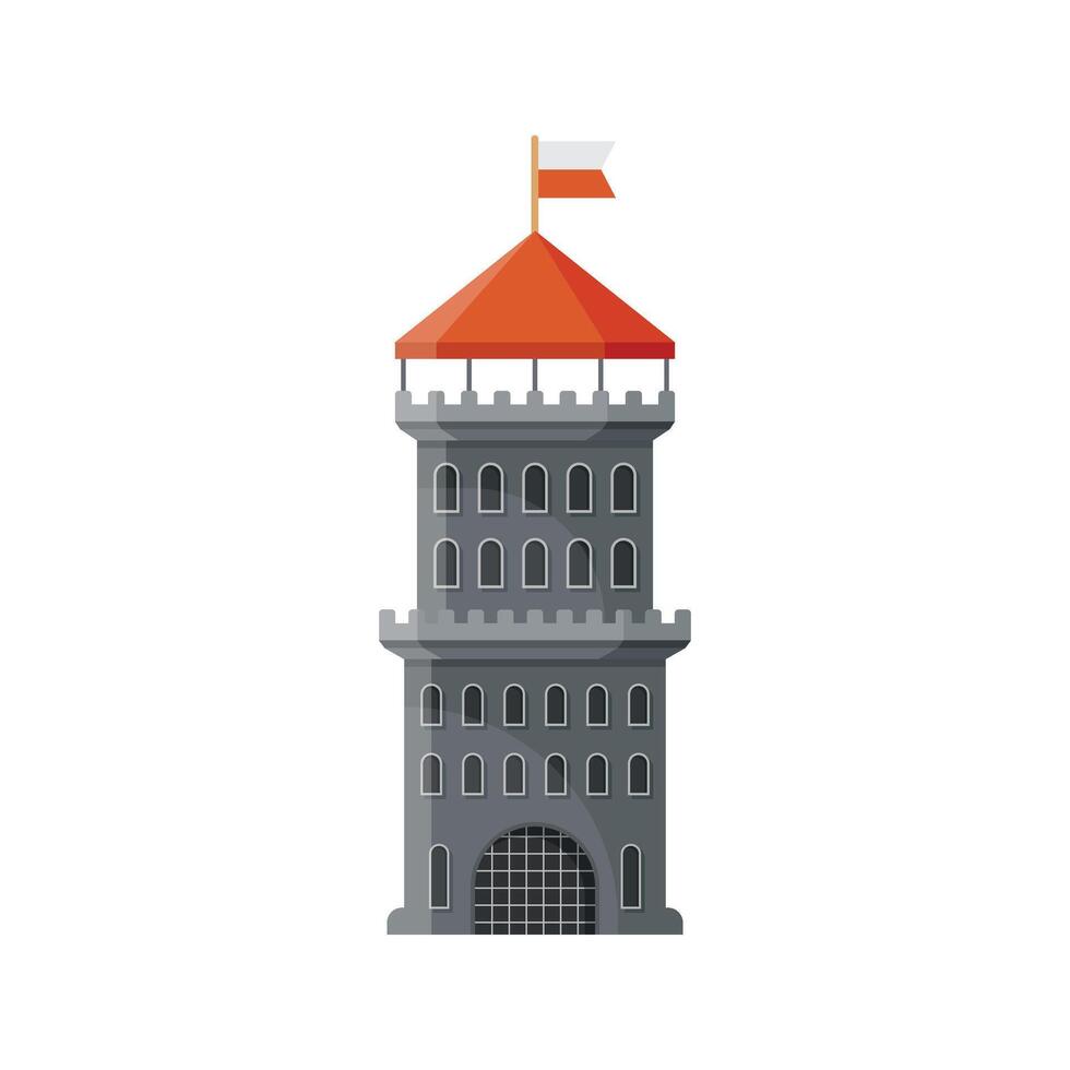 Castle tower icon in flat style. Medieval citadel illustration on isolated background. Stronghold building sign business concept. vector