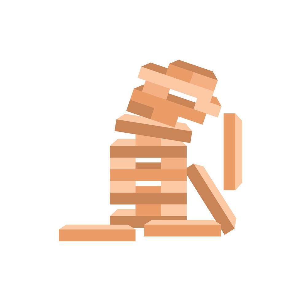 Tower games for kids icon in flat style. Wooden block puzzle illustration on isolated background. Balance game sign business concept. vector