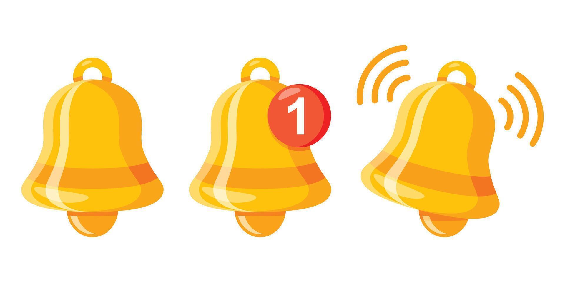 Notification bells icons set in flat style. Incoming inbox message illustration on isolated background. Ringing bell sign business concept. vector