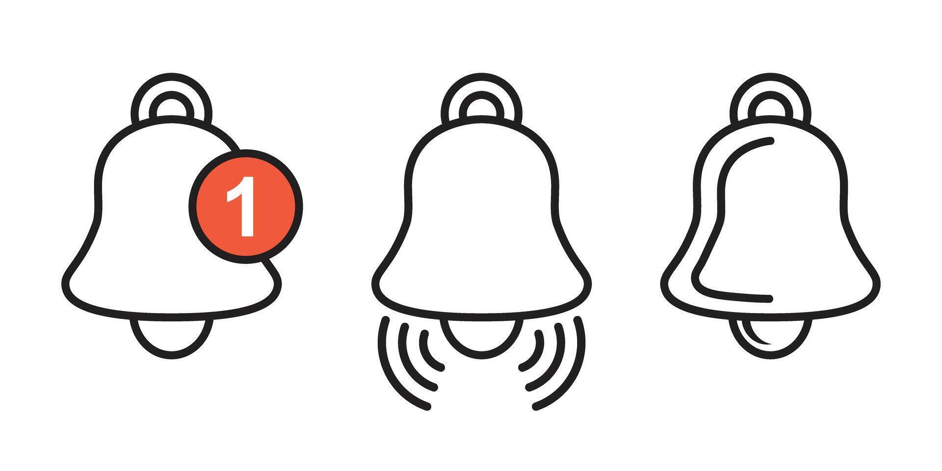 Notification bells icons set in flat style. Incoming inbox message illustration on isolated background. Ringing bell sign business concept. vector