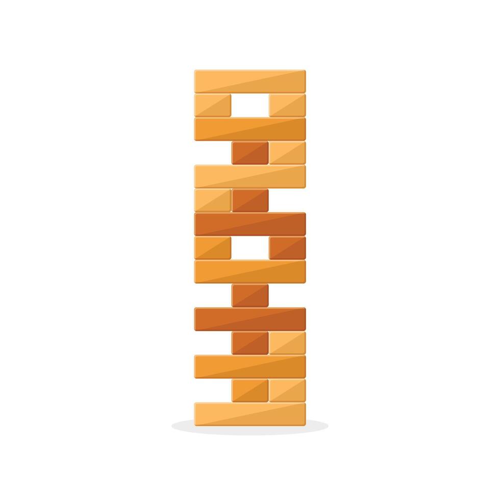 Tower games for kids icon in flat style. Wooden block puzzle illustration on isolated background. Balance game sign business concept. vector
