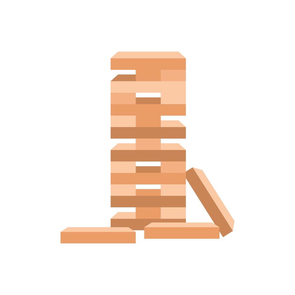 Tower games for kids icon in flat style. Wooden block puzzle illustration on isolated background. Balance game sign business concept. vector
