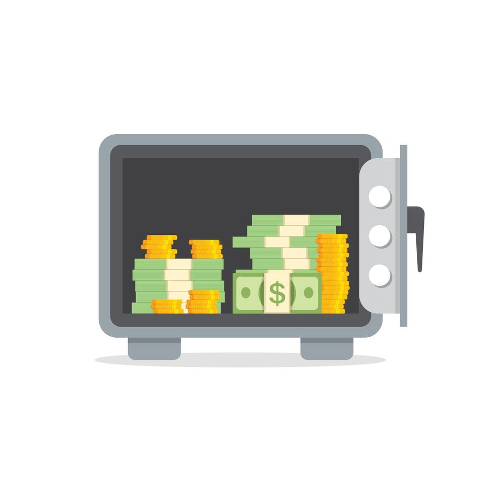 Metal bank safe icon in flat style. Money vault illustration on isolated background. Storage sign business concept. vector