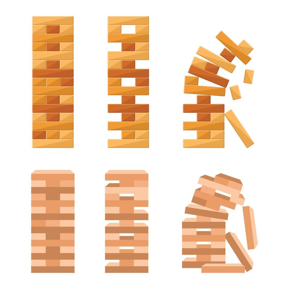 Tower games for kids icon in flat style. Wooden block puzzle illustration on isolated background. Balance game set sign business concept. vector