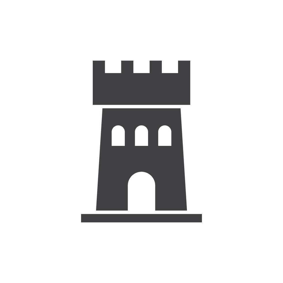 Castle tower icon in flat style. Medieval citadel illustration on isolated background. Stronghold building sign business concept. vector