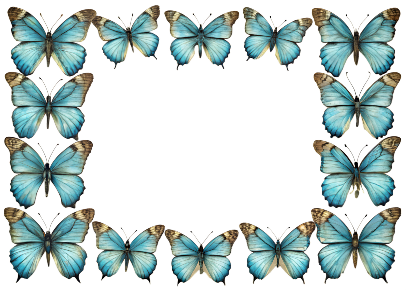 Vintage Border of Blue Butterflies With Copy Space png