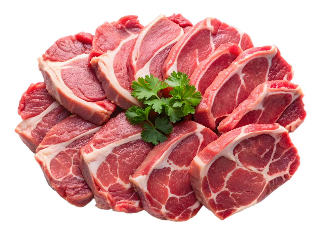 Slices of Fresh Raw Meat Garnished With Parsley png