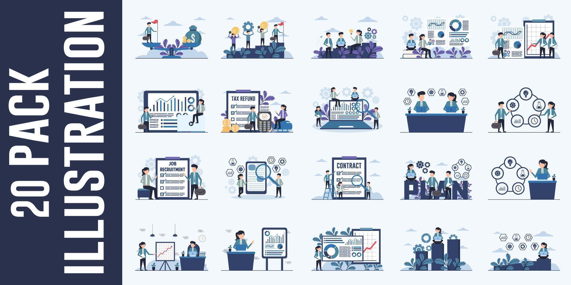 Set of flat design illustrations concepts for business analysis and planning vector