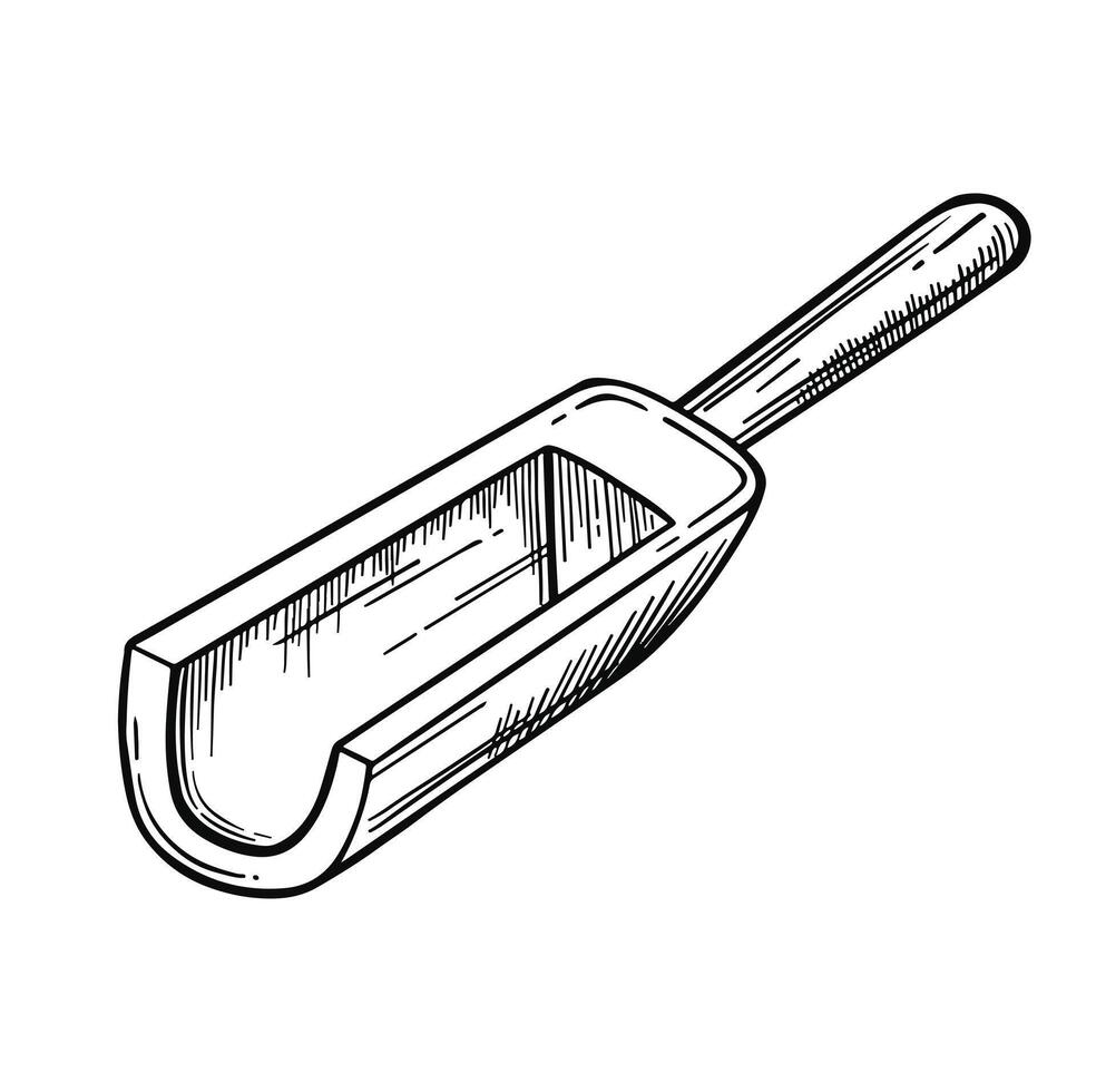 Scoop for bulk products, black line illustration vector