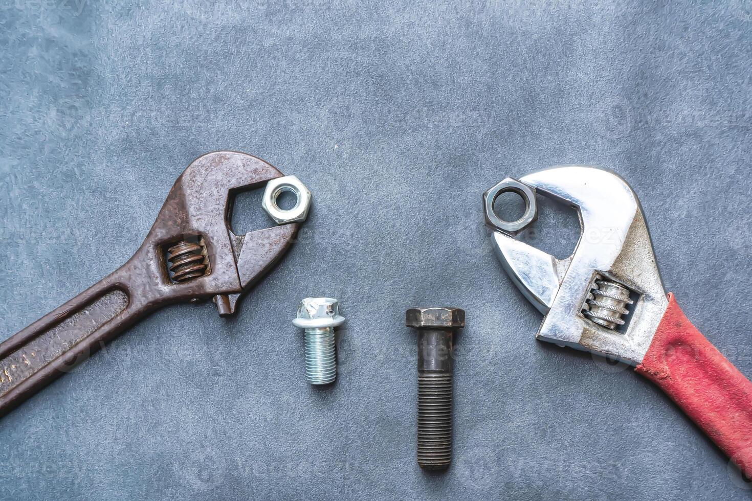 Wrench, hex bolt and hex nut photo