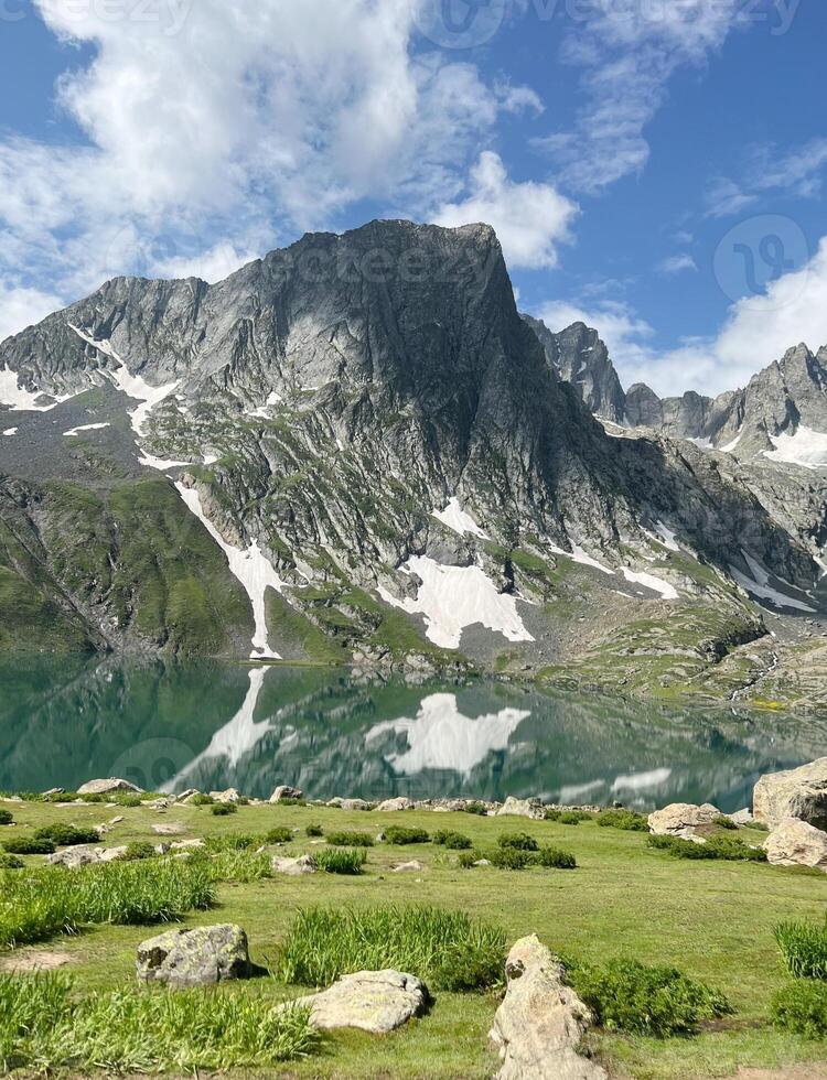 The reflection of the mountain and lake. photo