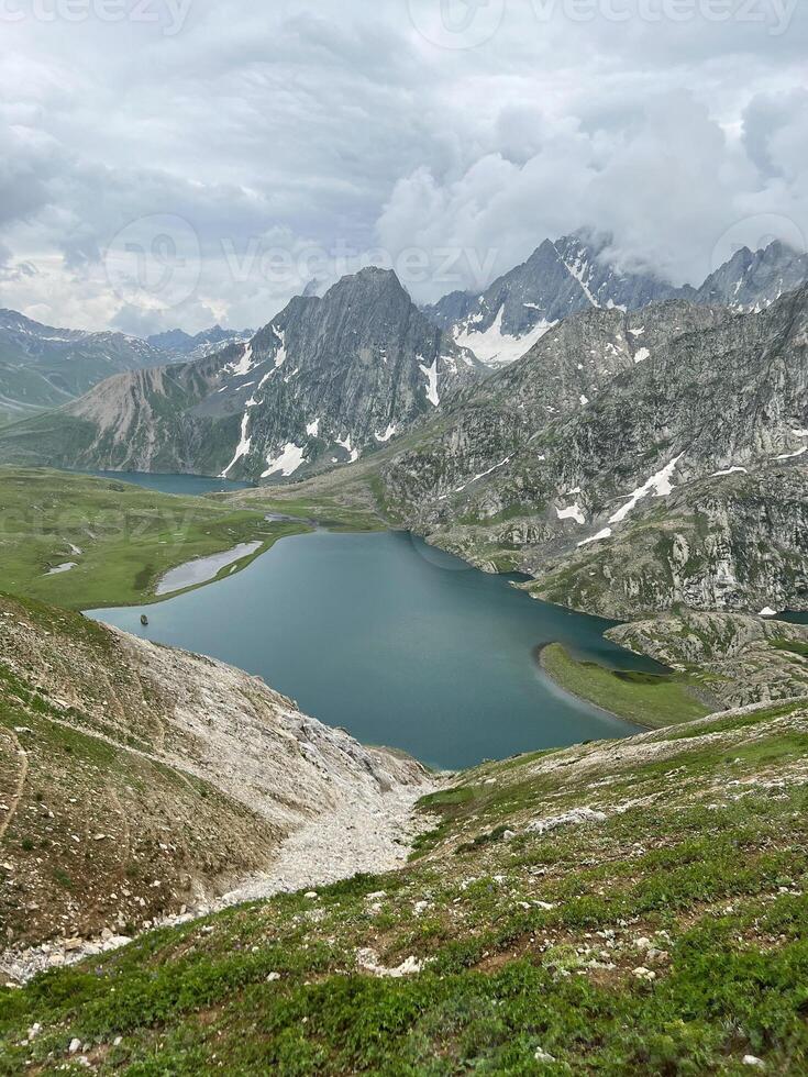 The Lake from the view of the peak of Himalayas Mountain photo