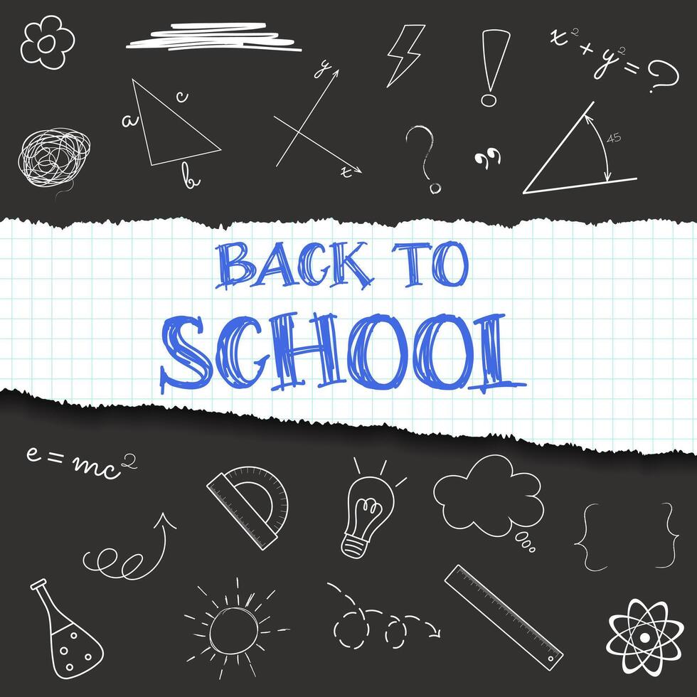 Back to school banner, social media post template. Education background with chalk scribble on blackboard. vector