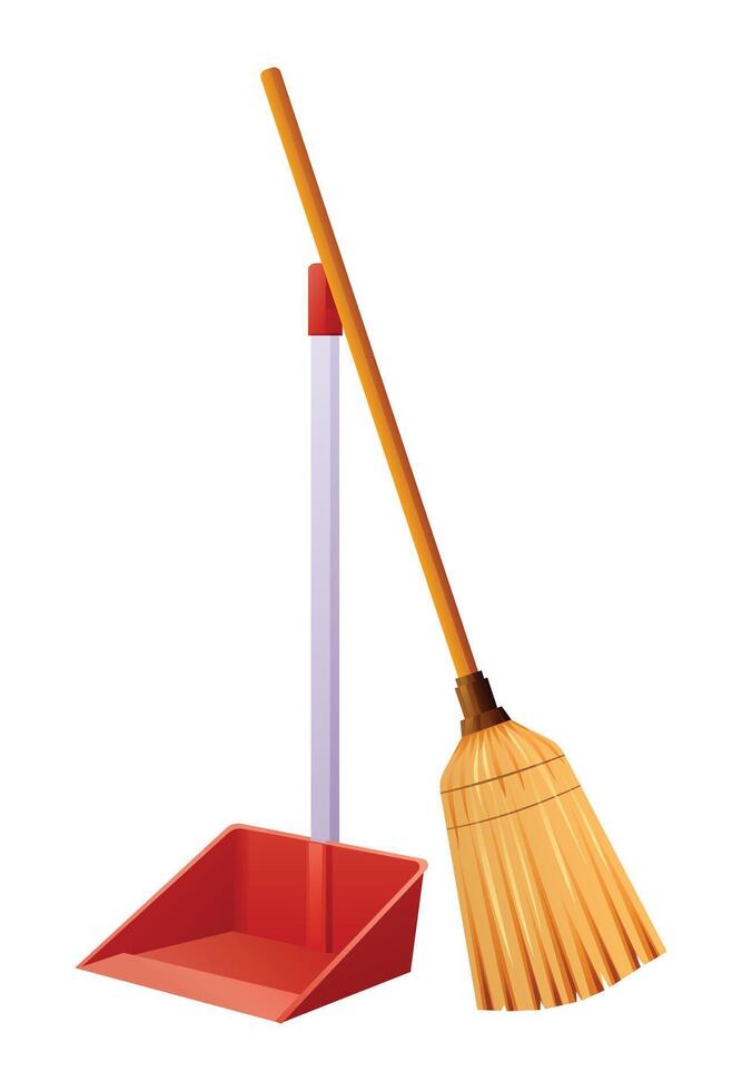 Illustration of a broom and dustpan set for cleaning. Isolated on white background vector
