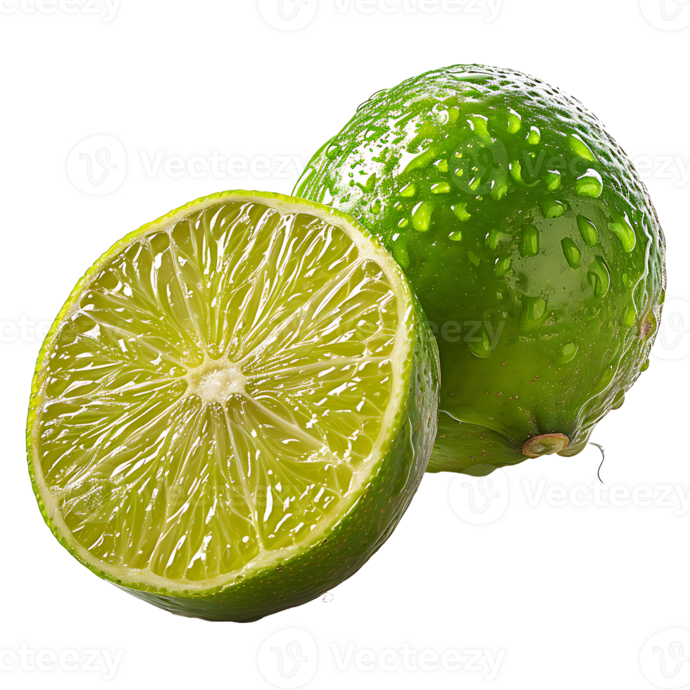 Ripe Lime covered with water drops, transparent background png
