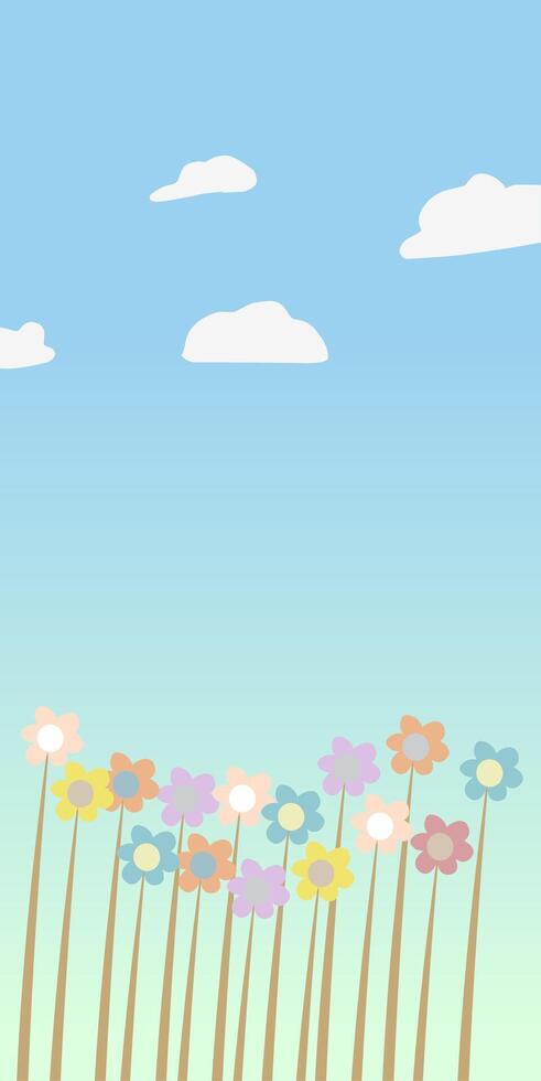 a cartoon illustration of a field of flowers background wallpaper vector