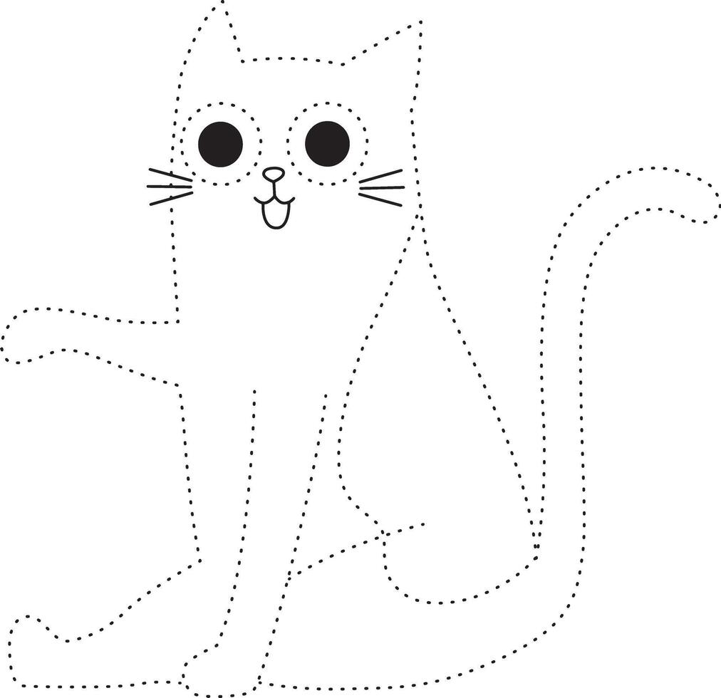 cute cat trace line for kids. Coloring page with cute cartoon cat. vector