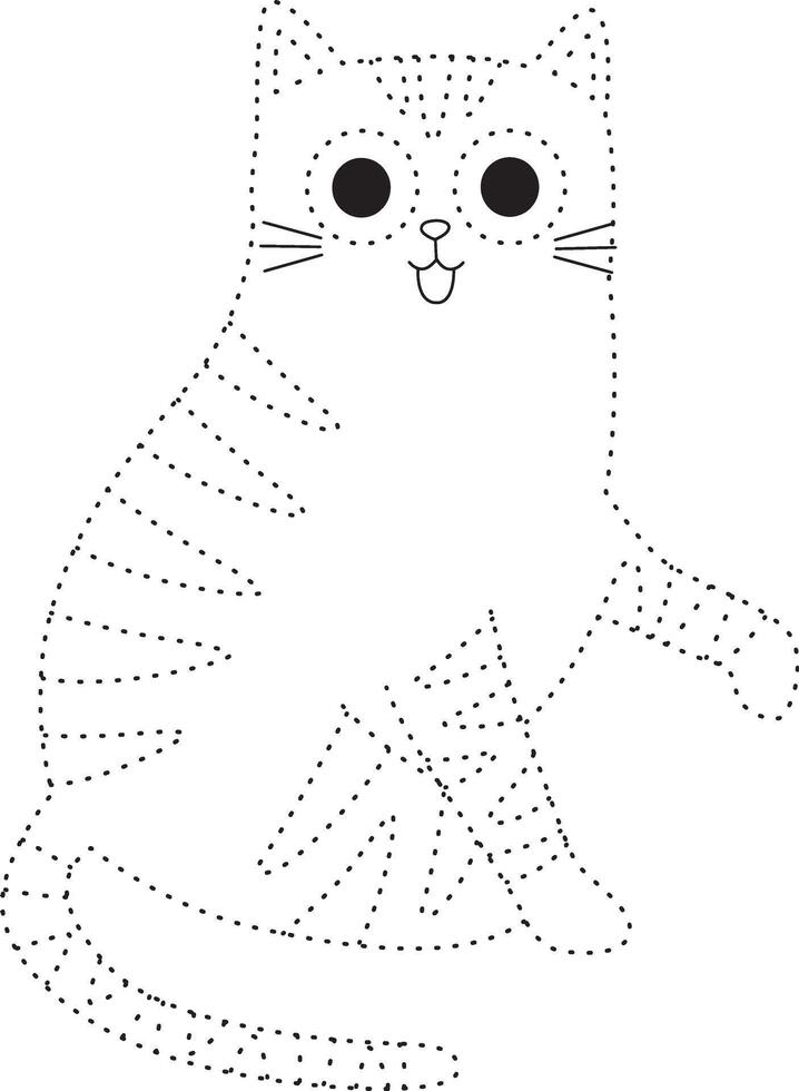 cute cat trace line for kids. Coloring page with cute cartoon cat. vector
