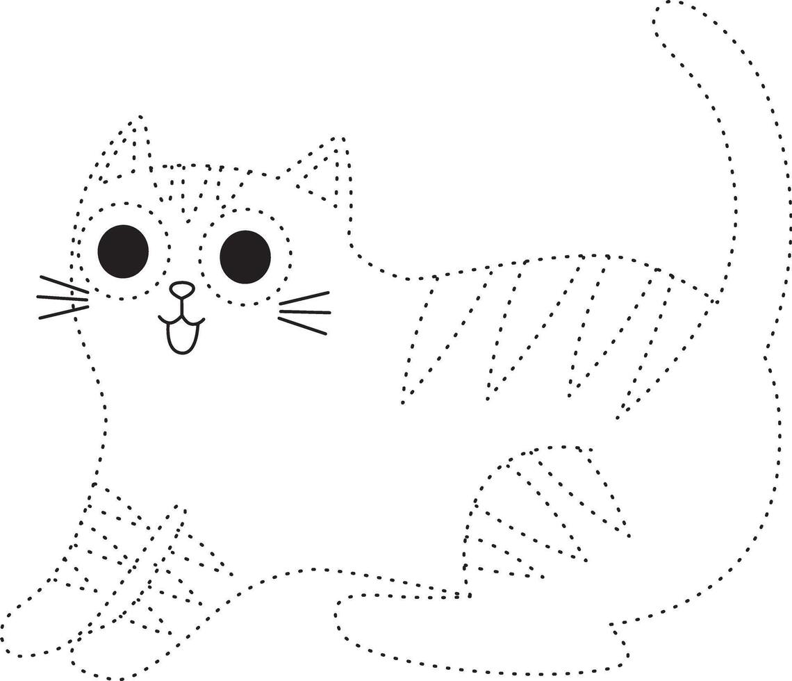 cute cat trace line for kids. Coloring page with cute cartoon cat. vector