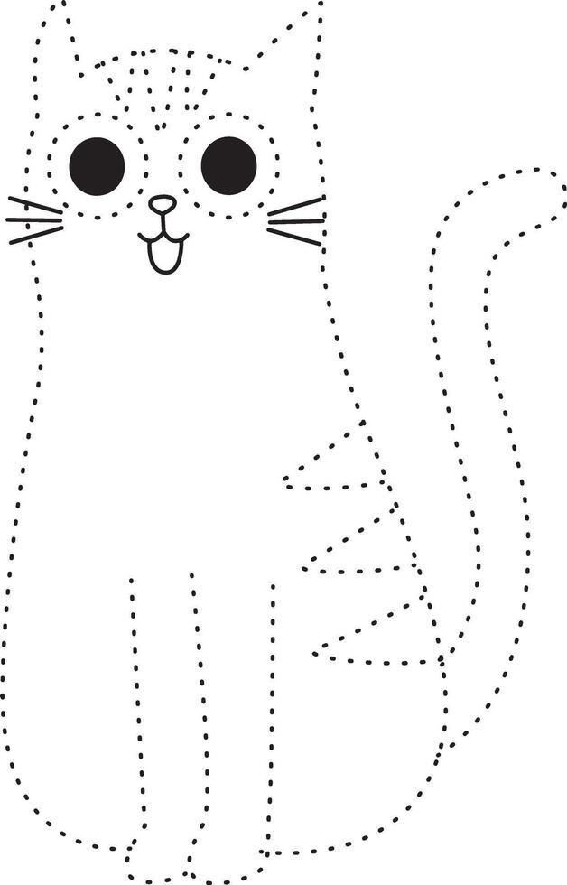 cute cat trace line for kids. Coloring page with cute cartoon cat. vector