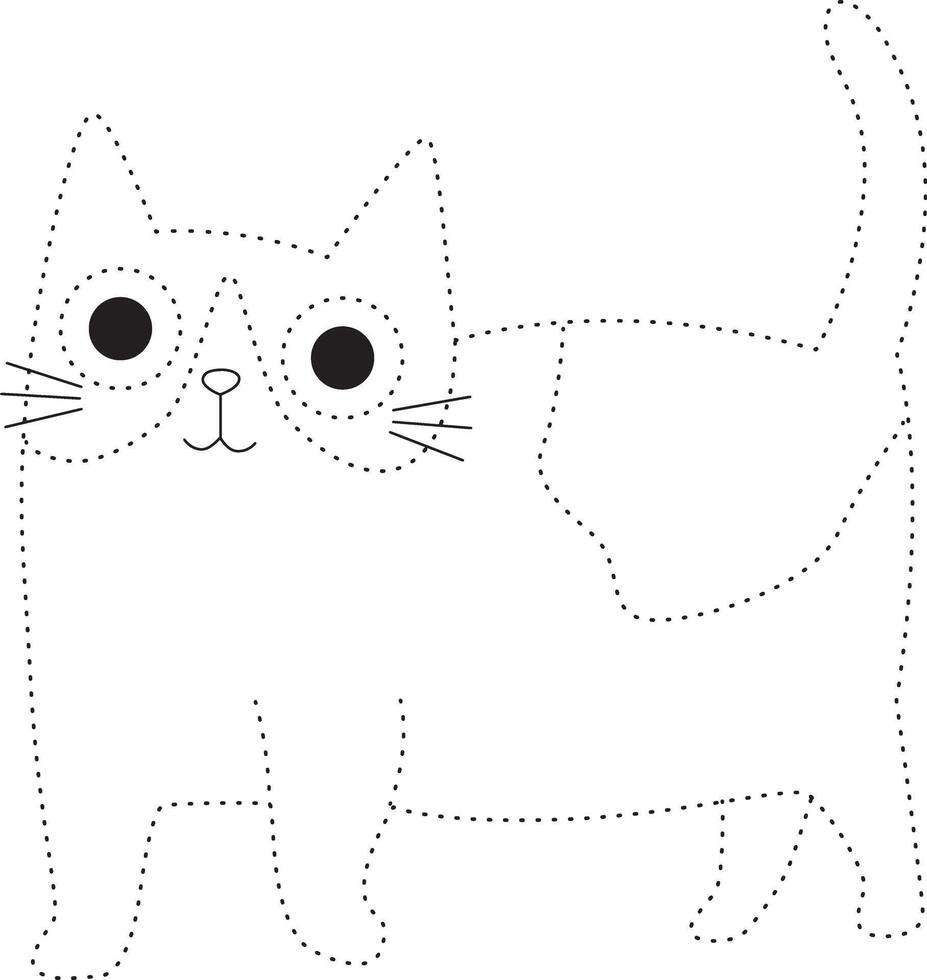 cute cat trace line for kids. Coloring page with cute cartoon cat. vector