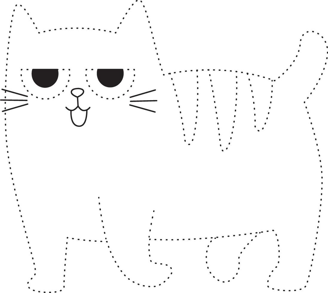 cute cat trace line for kids. Coloring page with cute cartoon cat. vector