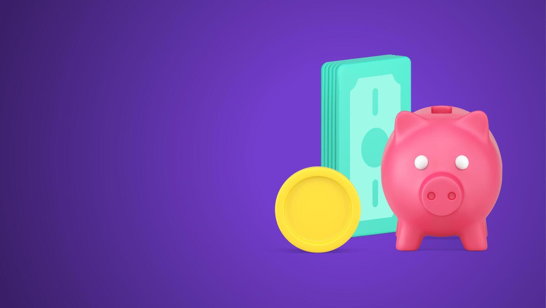 Financial savings business investment cash money dollar deposit with piggy bank 3d icon vector