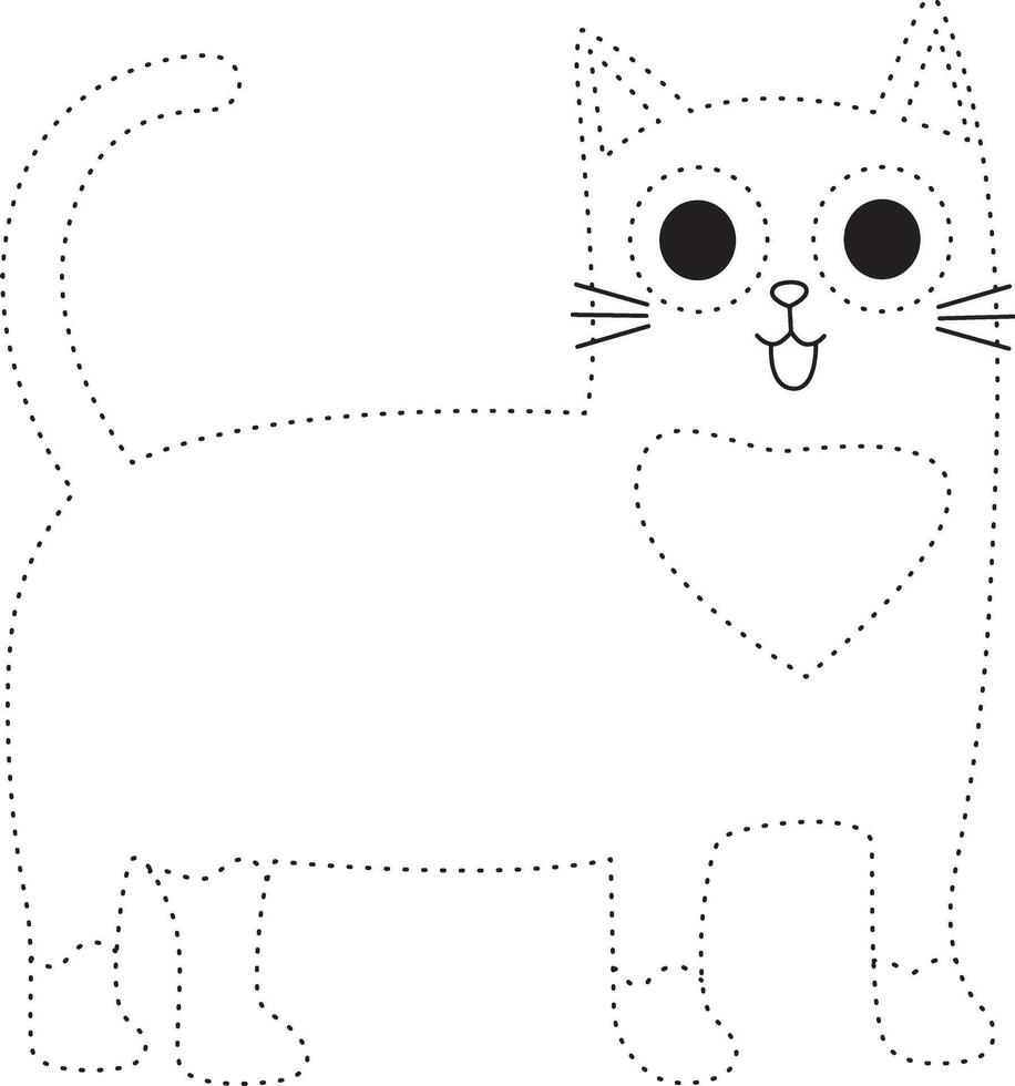 cute cat trace line for kids. Coloring page with cute cartoon cat. vector