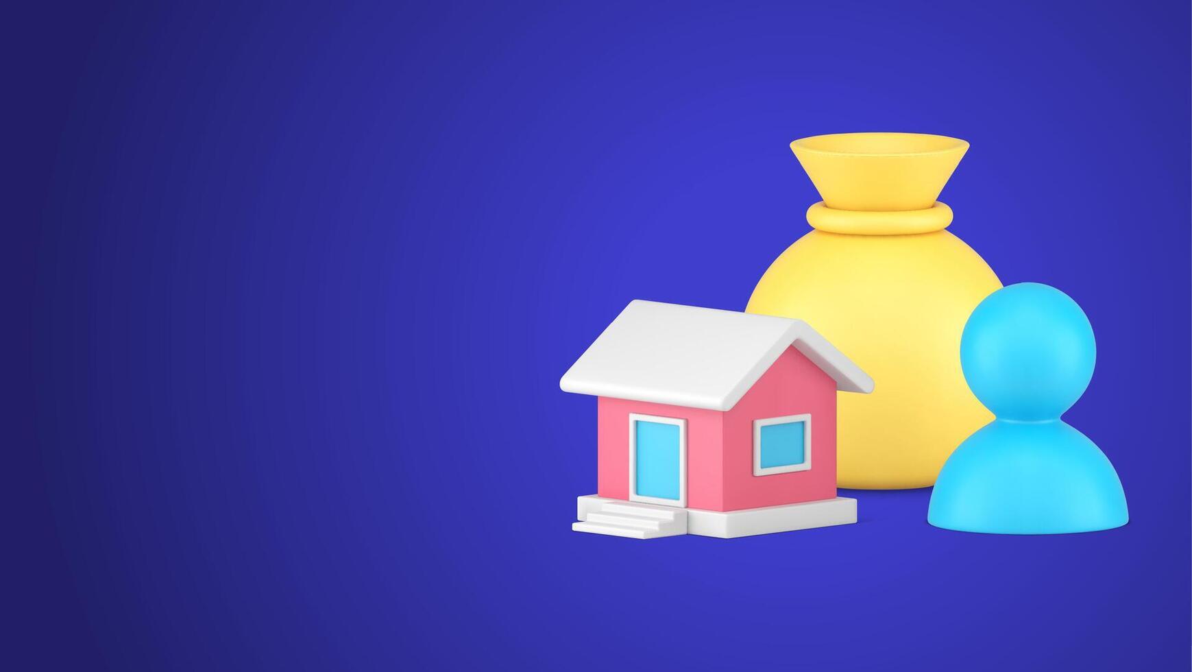 Owner buying real estate loan mortgage bank credit or cash money sack realistic 3d icon vector