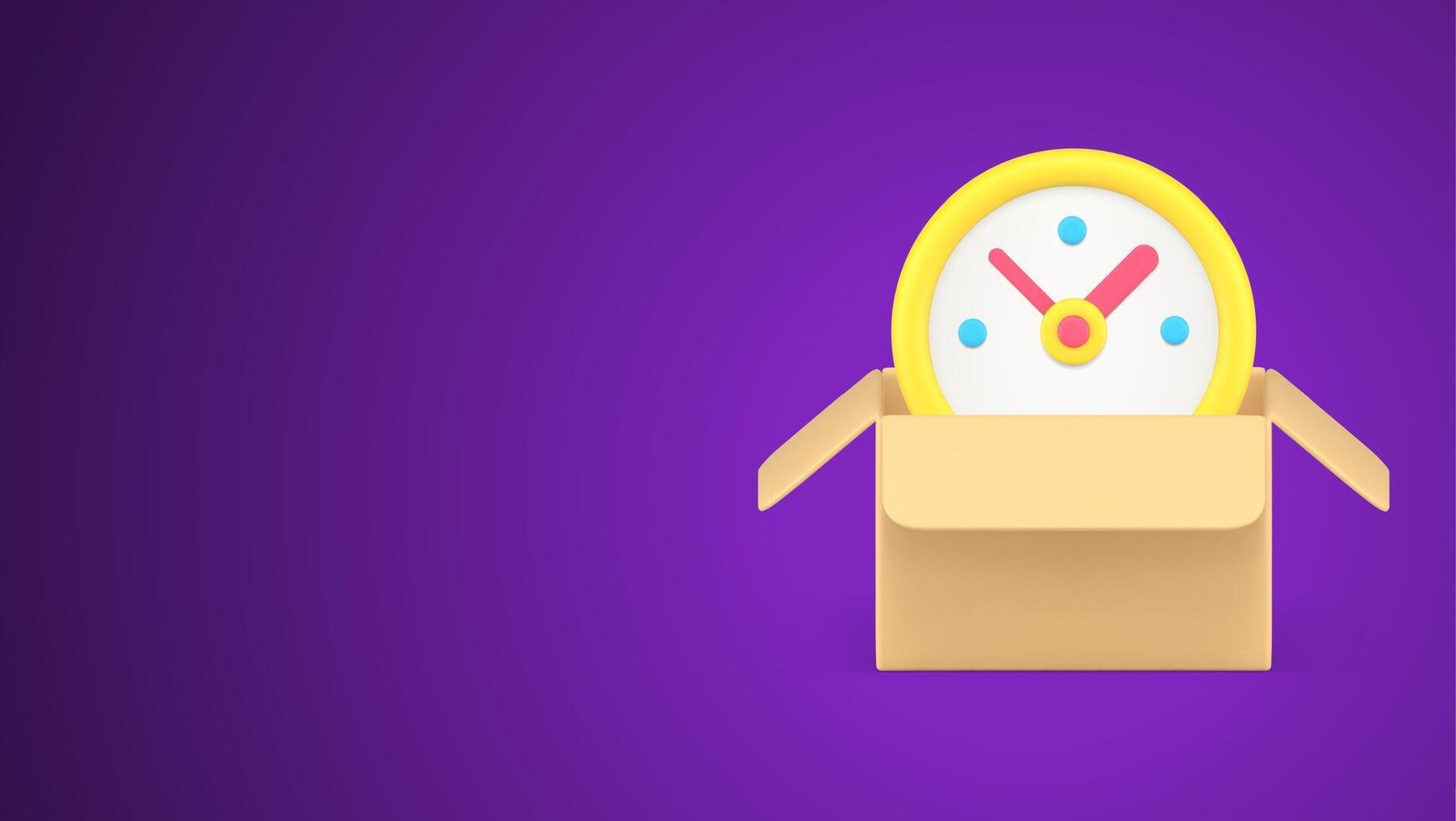 Express delivery shipment countdown time clock in open cardboard box courier service 3d icon vector