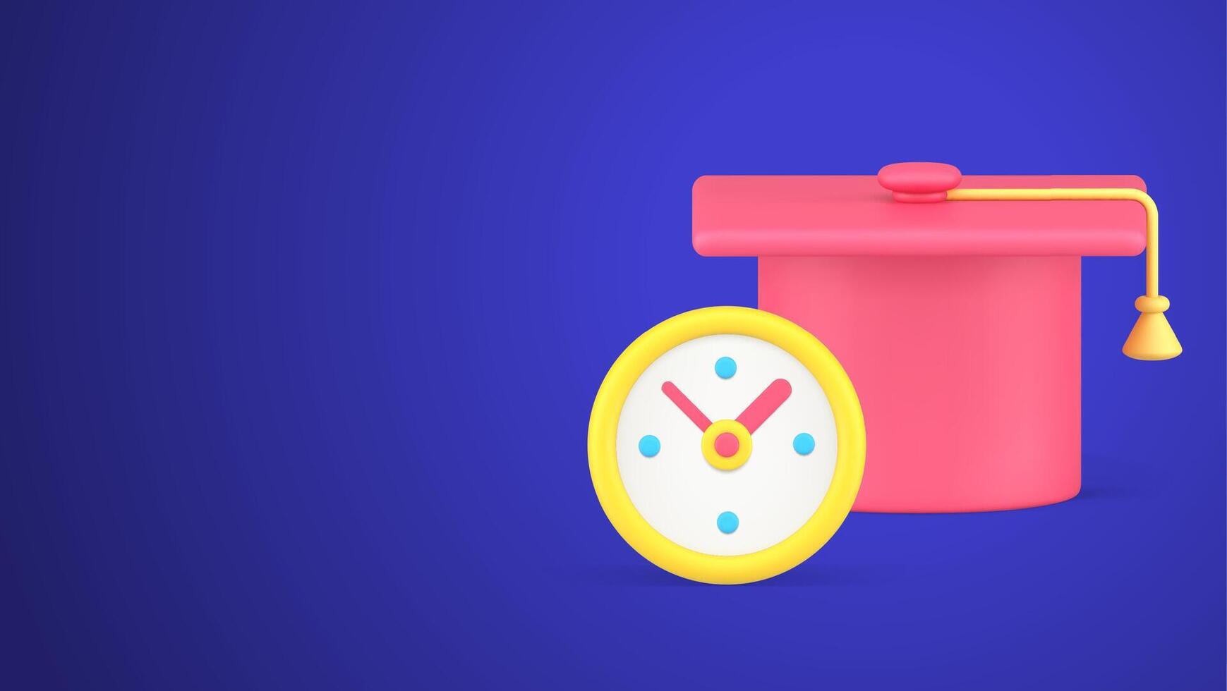 Time for learning graduation hat back to school academic watch countdown realistic 3d icon vector