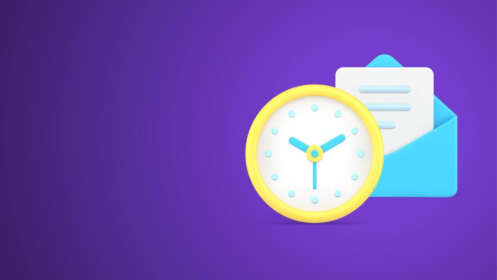Open letter deadline agenda express delivery watch countdown information message 3d icon vector