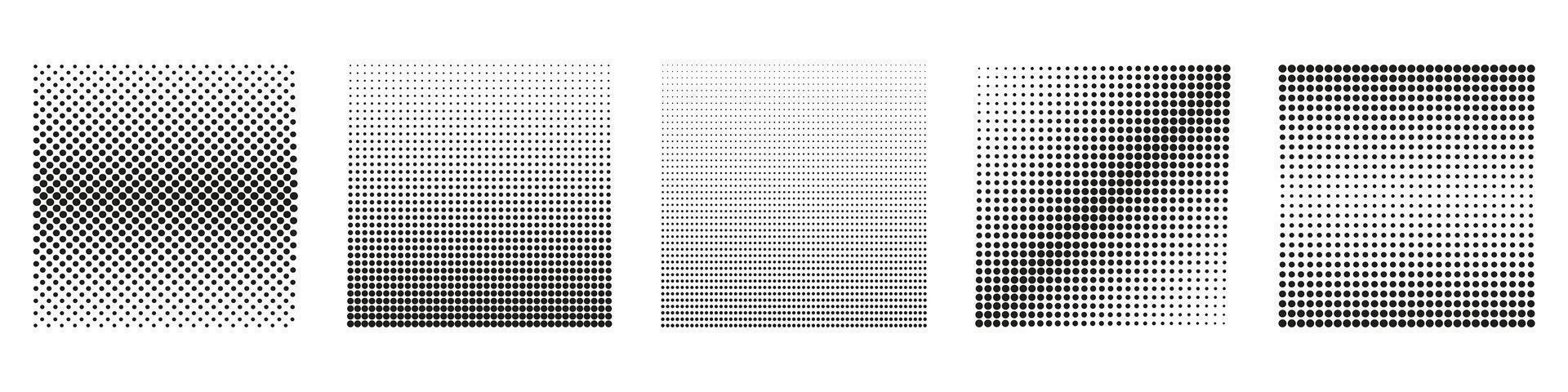 Set Of Four Halftone Patterns With Various Dot Densities. Black And White Halftone Dot Patterns For Backgrounds. Isolated Illustration vector