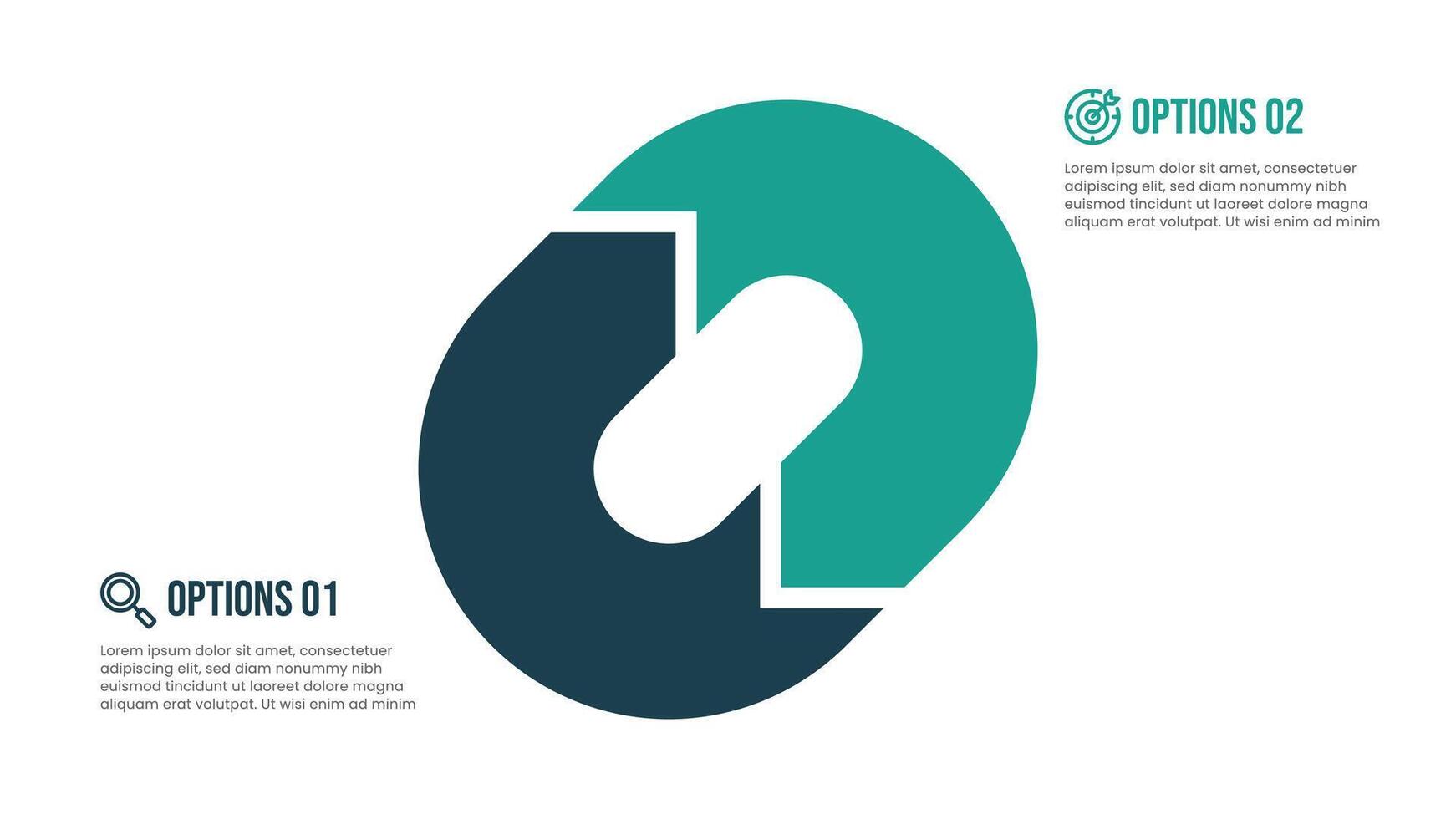 Business infographic template featuring a process chart with 2 options and steps. vector