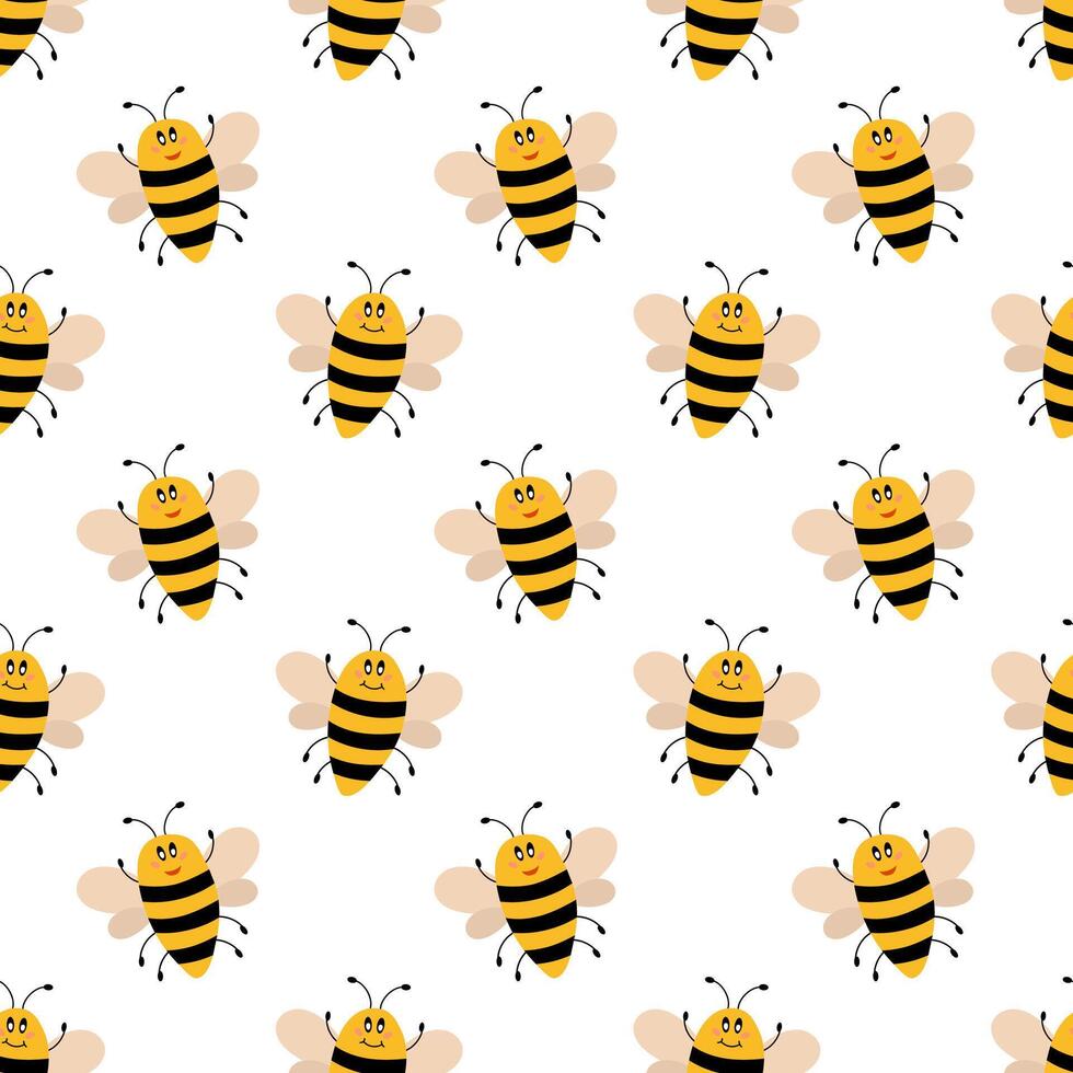 cute cartoon bee seamless pattern. Funny bumblebees background. flat illustration. vector