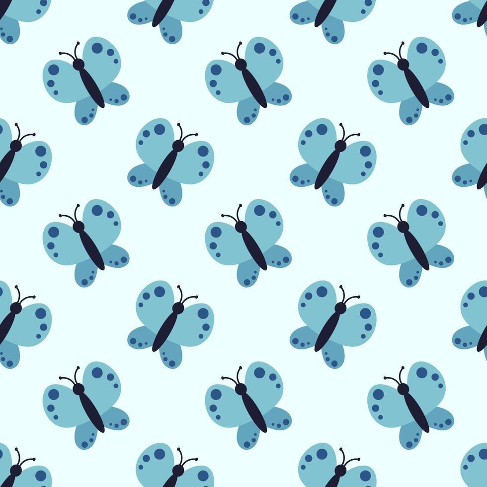Cute and cozy Seamless Pattern with blue butterfly. Children background. Spring or summer fauna. flat illustration for kids. vector