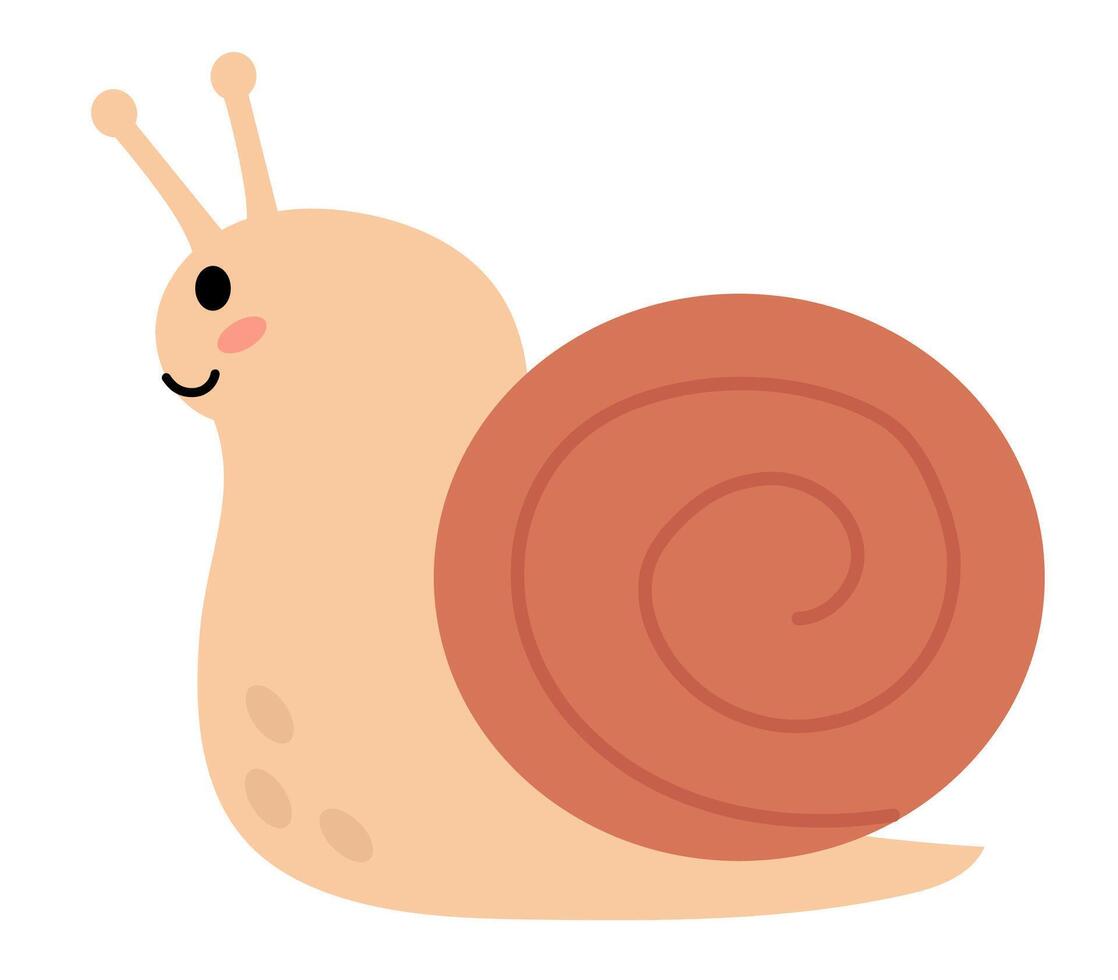 Brown Smiling Snail. Creative element for children design. Flat Kid illustration. vector