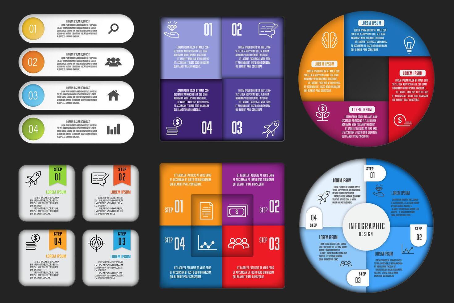 collection infographic chart 4 step. Concept startup development strategy. Infographic for business information. vector